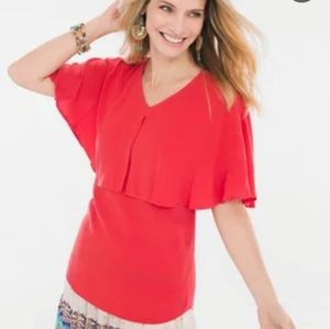 CHICO'S RED SEAMLESS CANYON CLAY FLUTTER SLEEVE WOVEN BLOUSE SIZE LARGE